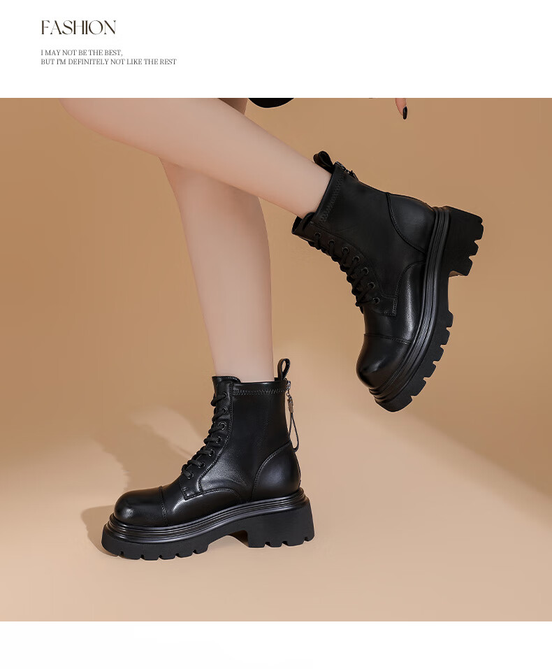 Daphne British Style Women's Ankle Boots Small Size Thick Sole Lace-up Martin Boots Black Sweet Cool Trendy Short Boots Brown 35 9