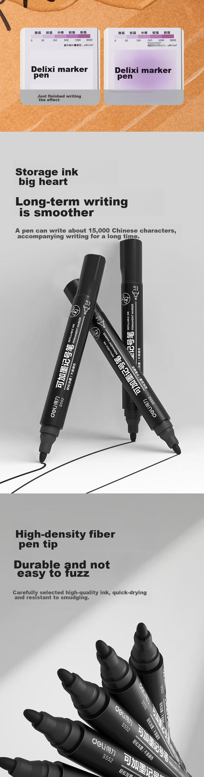Deli Black Thick-Tip Marker Pen, Oil-Based Large Tip Pen for Logistics, 10 Pens/box, S552 2