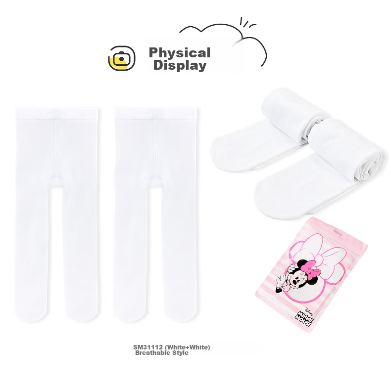 Disney Children's White Dance Socks for Girls, 2-Pack, Velvet Stockings, Kids' Tights, Baby Practice Socks, Girls' Leggings Socks, SM31112, Size S 13
