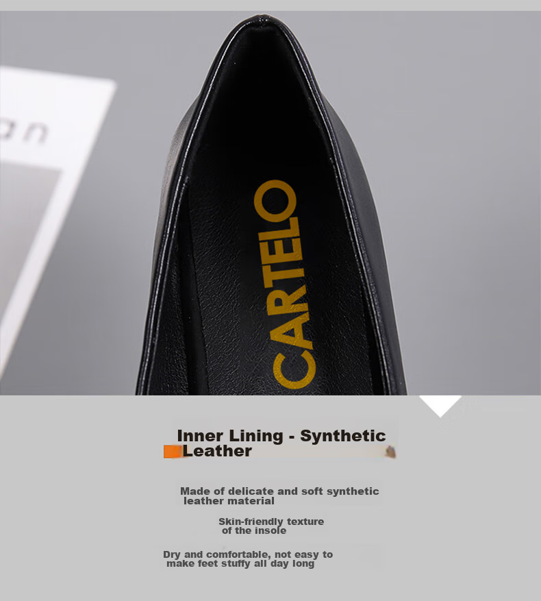 CARTELO Women's Leather Shoes, Pointed Toe Work Shoes, Low Heel Commuter Flats, KDO-A335 Black, Size 34 6