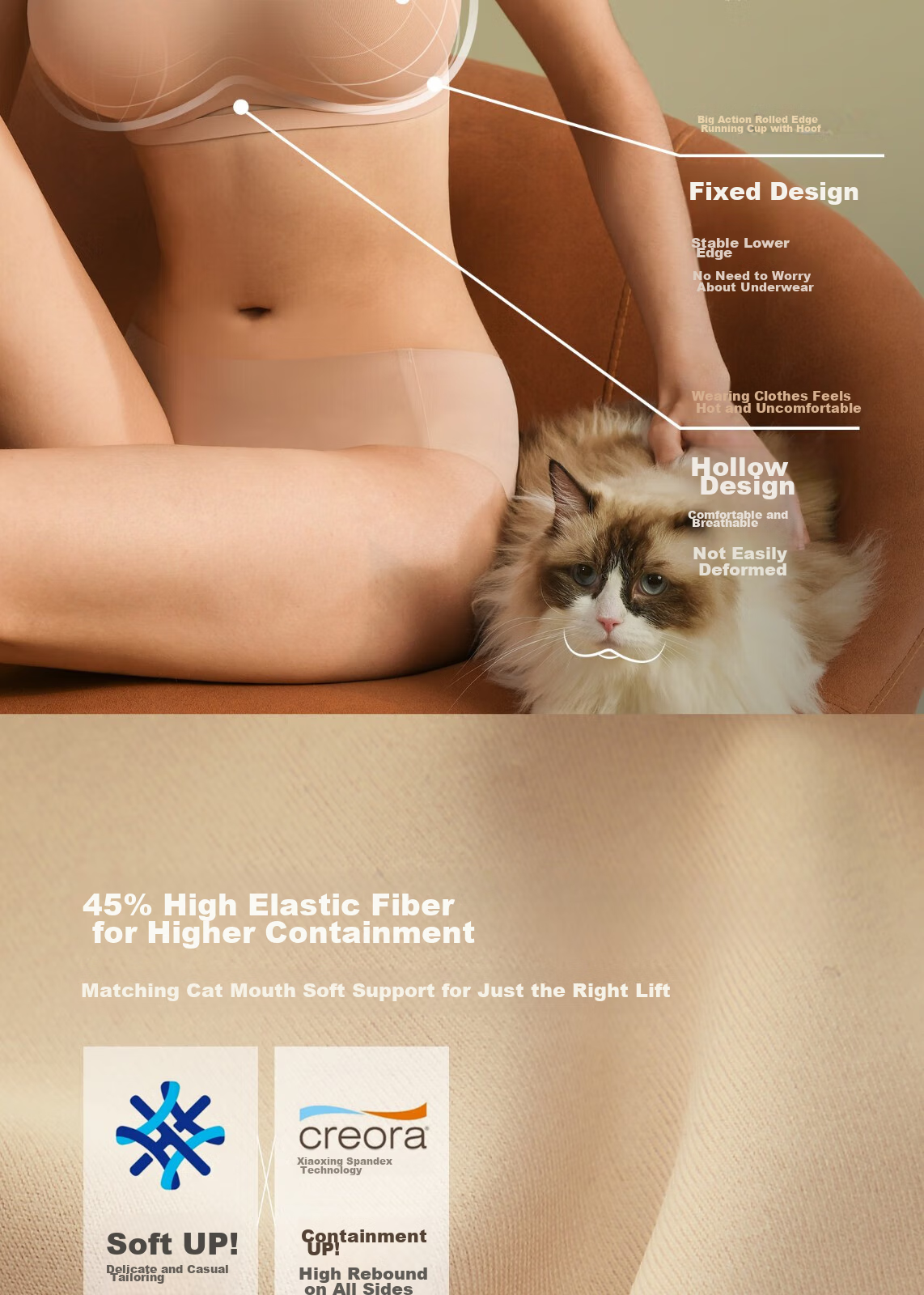 Sujiliangpin Cat Ear Cup Outer Expansion Bra for Women, Flat Chest Special, Small Breast Push-Up, Enhancing, Cartoon Breast Bra, Wireless Brassiere 13