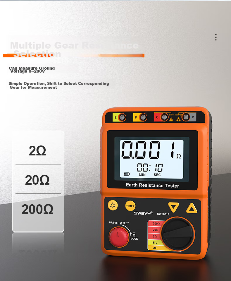 Suwei Lightning Protection Grounding Resistance Tester, Earth Resistance Meter, Digital Electronic Megohmmeter, Resistance Detector SW5601A 10