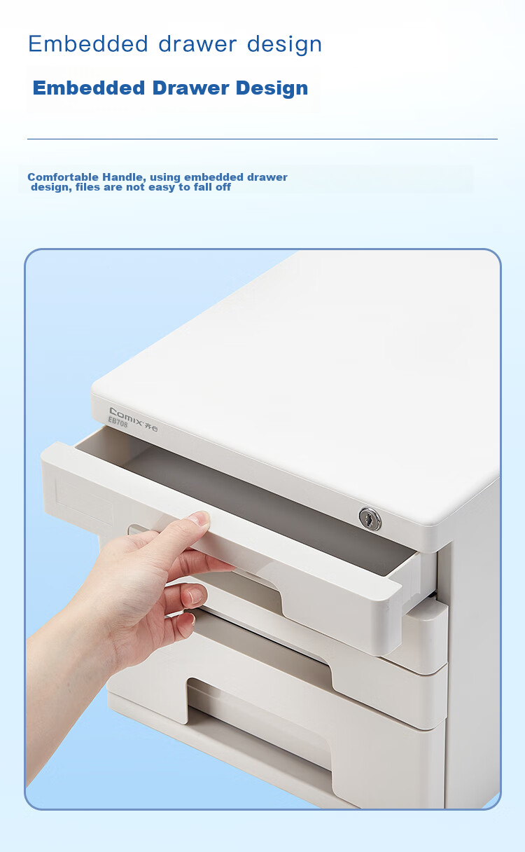 COMIX 4-Tier Desktop Storage Box File Cabinet Organizer Drawer A4 Plastic Handle Document Classification Storage Gray EB708 2
