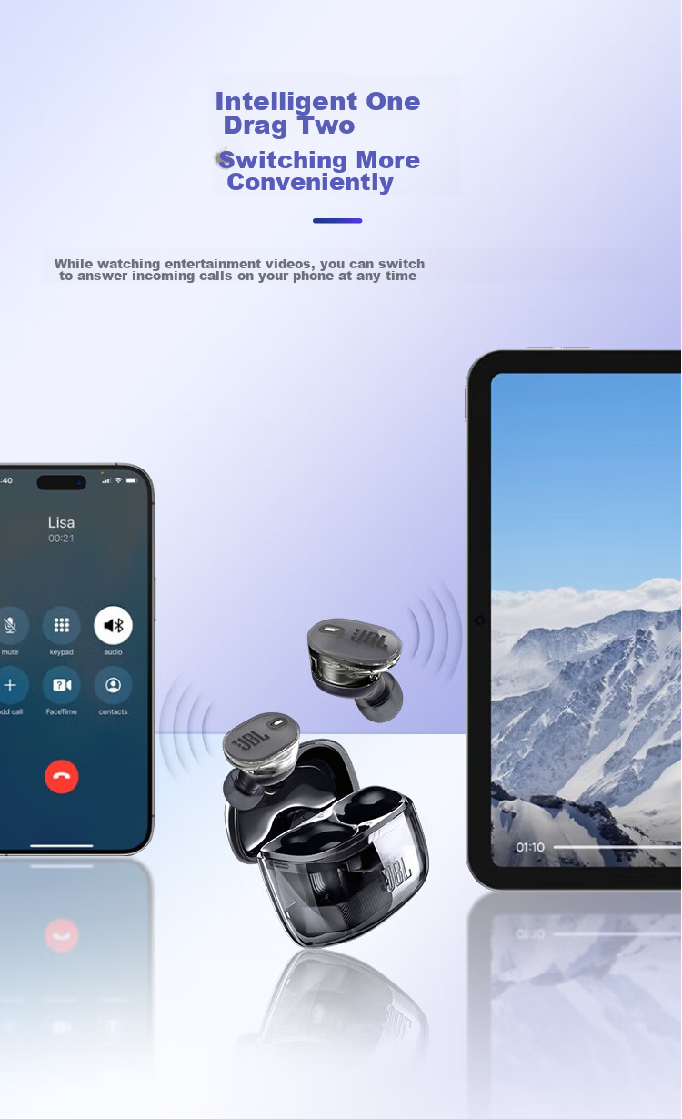 JBL TUNE BUDS2 New Wireless Bluetooth Earphones, Liulidou Second Generation, Ultra-Long Battery Life Noise-Cancelling Headphones, Compatible with Huawei And Apple Phones, Transparent Black 7