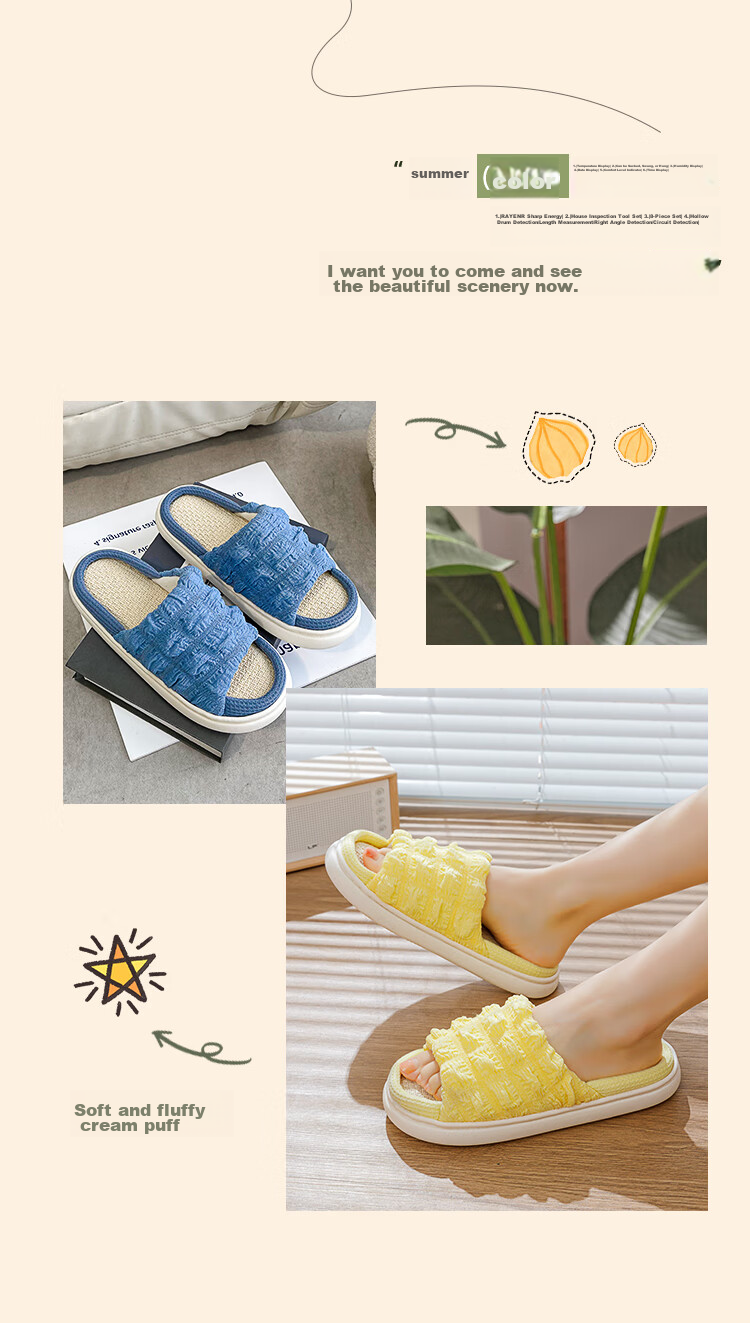 Langsha Linen Slippers for Women, Outdoor Wear, Internet Celebrity Style, 2023 Home Thick-Soled Versatile Non-Slip Cute Household Cotton And Linen Slippers for Wome 7