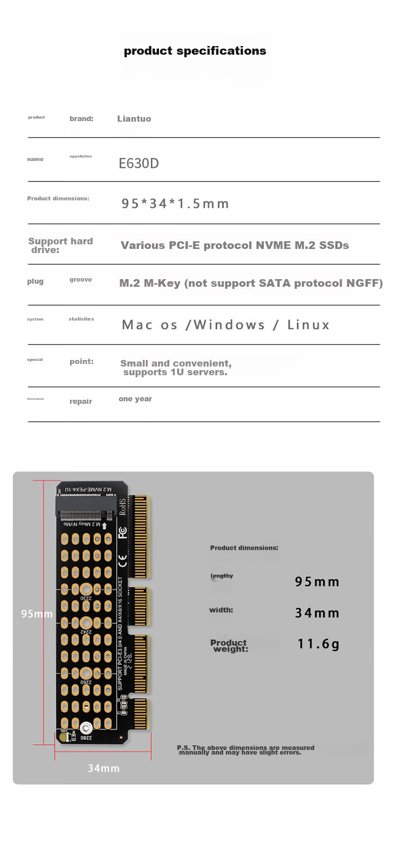 LinkStone PCIe to M.2 NVMe Expansion Card Compatible with PCIe 4.0/3.0, Suitable for Desktop Computers And Chassis, X4/X8/X16 Expansion SSD Adapter Card 6