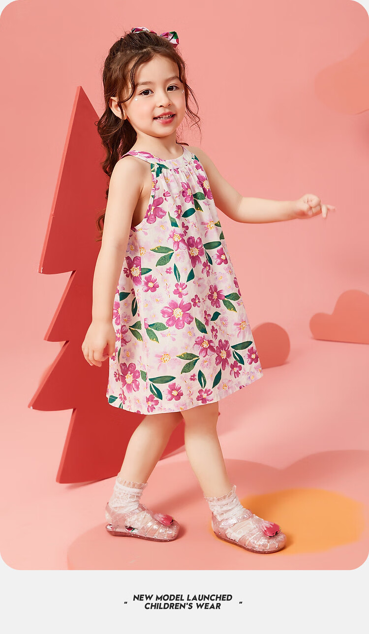 ASK JUNIOR Girls' Summer Dress, Children's Floral Spaghetti Strap Dress for Beach Vacation, Princess Style 7