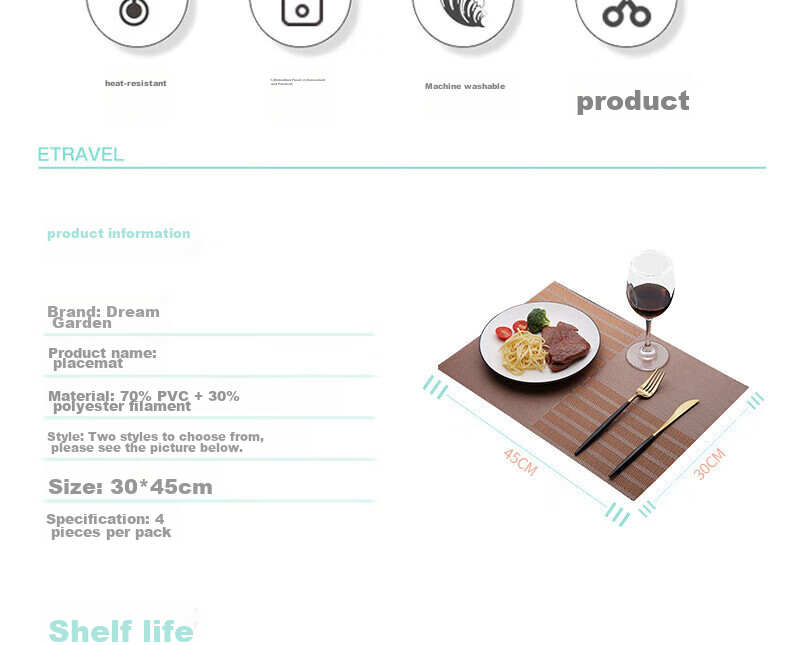 MENGTING Table Mat And Coaster Set, Western-Style Placemats And Coasters, Heat-Resistant And Insulated, Set of 4, 45*30cm, 3027 2