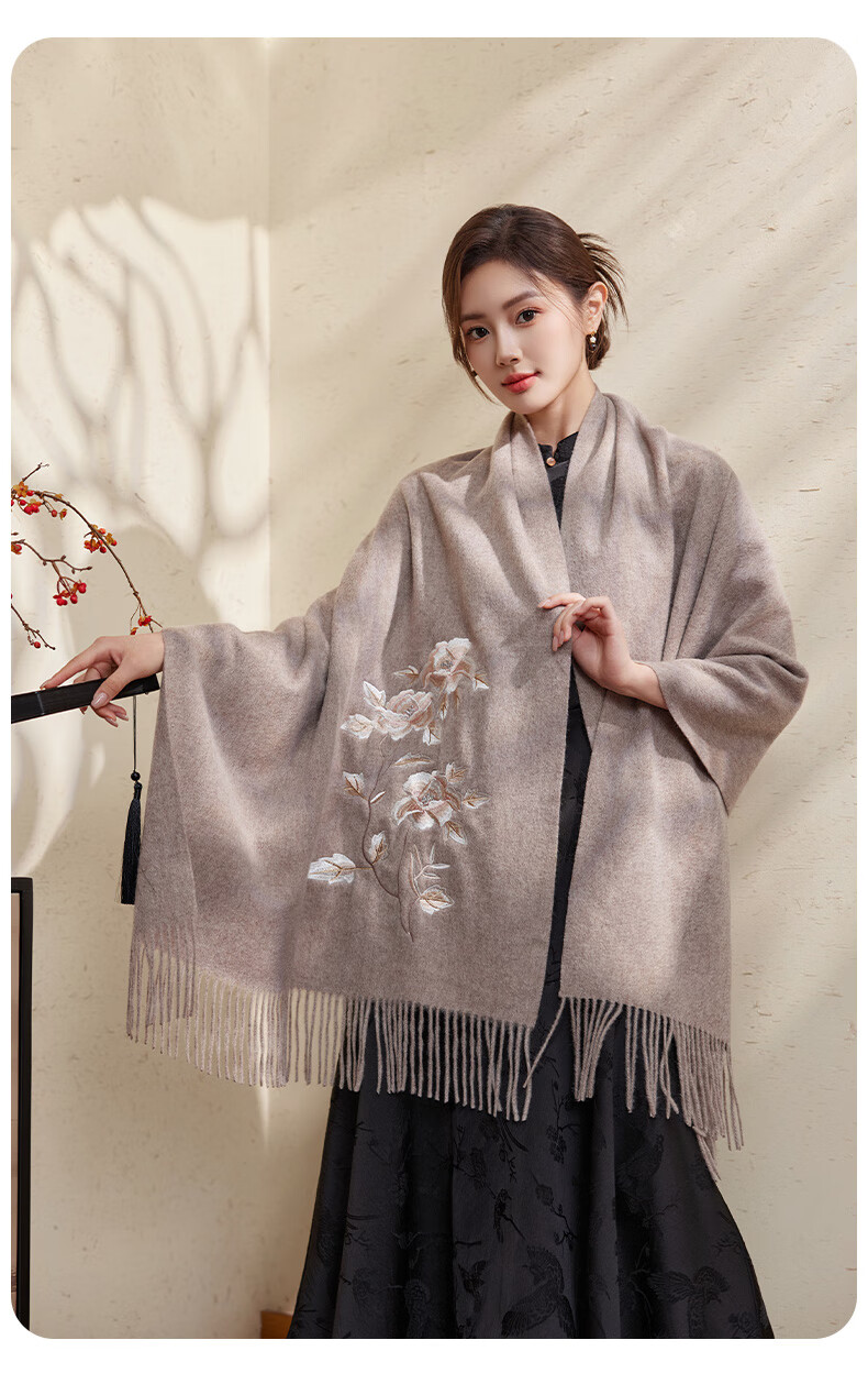 Hengyuanxiang 100% Wool Embroidered Shawl for Women, Chinese Style Scarf, Elegant And Warm Wrap, Gift for Mom, National Day Or Birthday Present 16