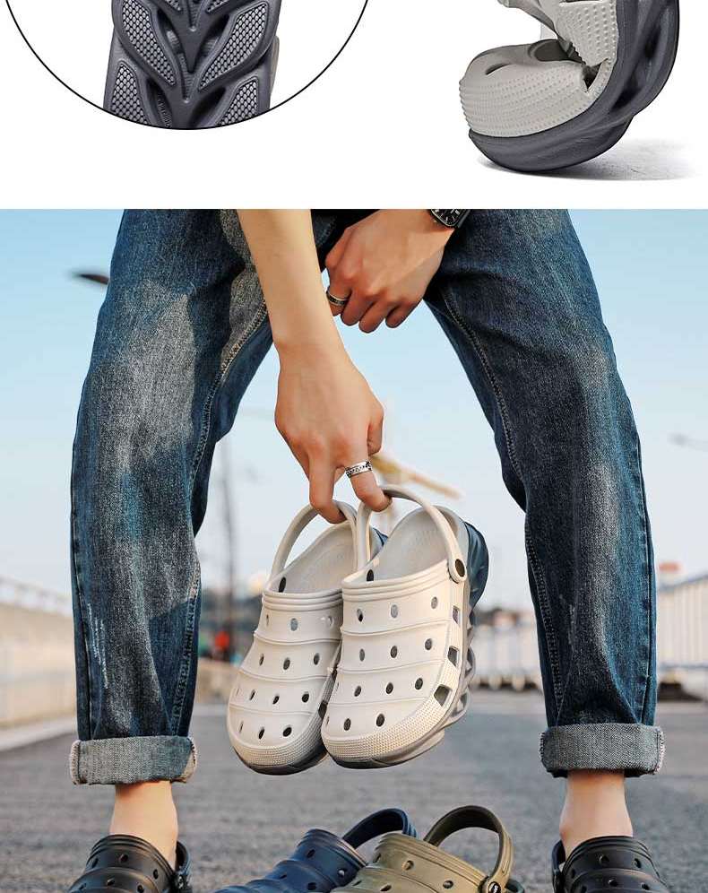Jeep Men's Perforated Shoes, Fashionable Korean Style, Breathable, Simple Design, Non-Slip Beach Sandals, Outdoor Wear, Soft Sole Slippers, P210MTX058, Blue, Size 45 1