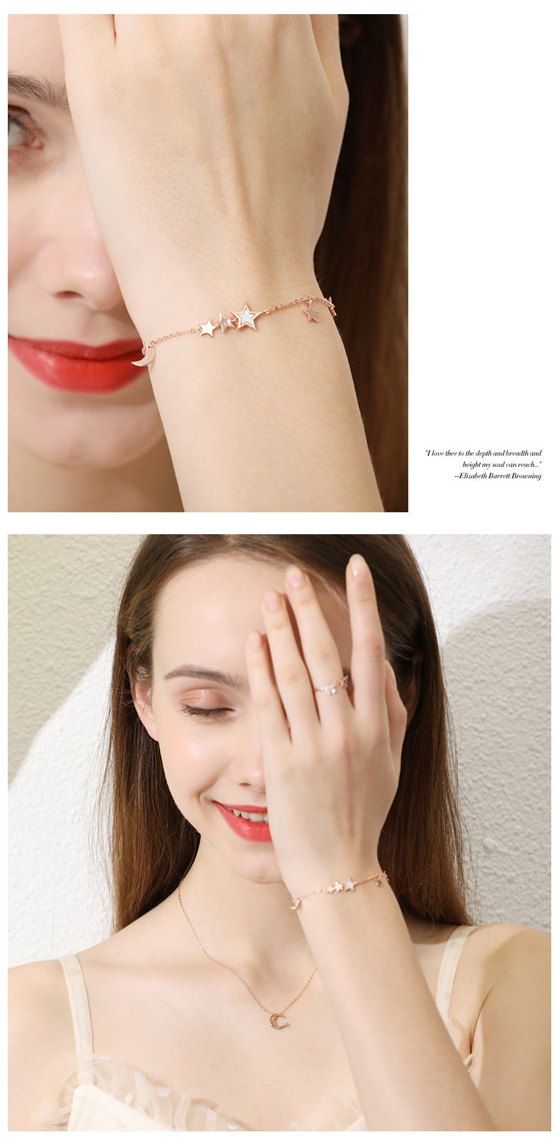 Grace Girl Star And Moon Bracelet for Women, Rose Gold Simple Jewelry, Anniversary Birthday Gift for Girlfriend 5