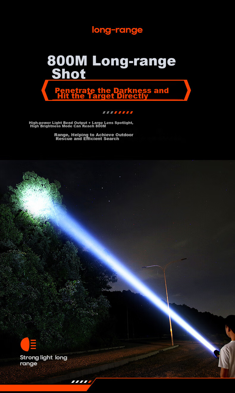 PHILIPS Flashlight, High Brightness, Long Battery Life, Home Use, 200000 Lumens, Sky Piercing, Military Grade, Outdoor Lighting, Emergency Light 8