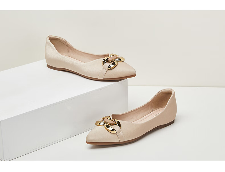 DAPHNE Flat Shoes, Soft Sole, Fashionable Women's Flats, Professional Commuter Shoes, Pointed Toe Loafers, 4623101057, Apricot Color, Size 39 18