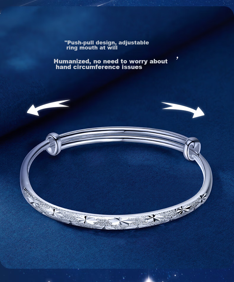 Sino Gem 999 Sterling Silver Women's Starry Sky Bracelet Fashion Silver Jewelry Couple Bangle Gift for Girlfriend Wife Birthday 7