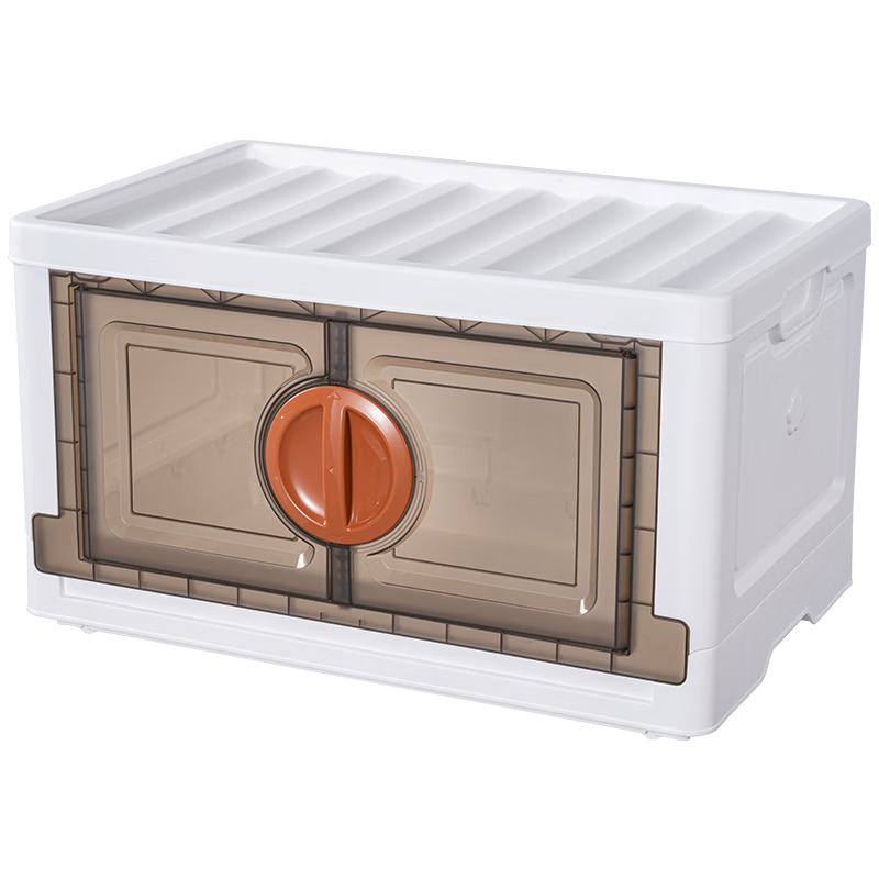 JEKO&JEKO Double-Door Folding Storage Box for Baby Toys, Clothes, Books, And Organization - Transparent Coffee Color, 1 Piece
