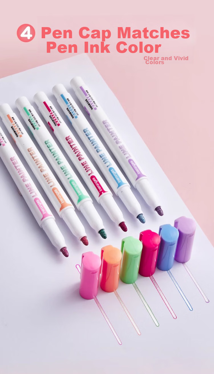 Liupintang Dual-Line Outline Pen Colorful Marker Set for Note-Taking, Student Use, Multi-Color Hand-Drawing Journaling, Specialized Highlighters, Dual-Color Pens for Outlining, Hollow Three-Dimensional Dreamy Glowing Pens 13