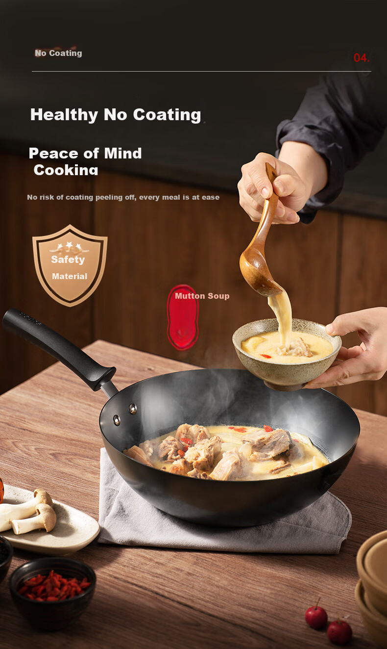 SUPOR Titanium Ceramic Non-Stick Health Pan, Flat Bottom Wok, Frying Pan, 30cm, Compatible with Induction Cookers, Easy to Clean, Low Smoke 4