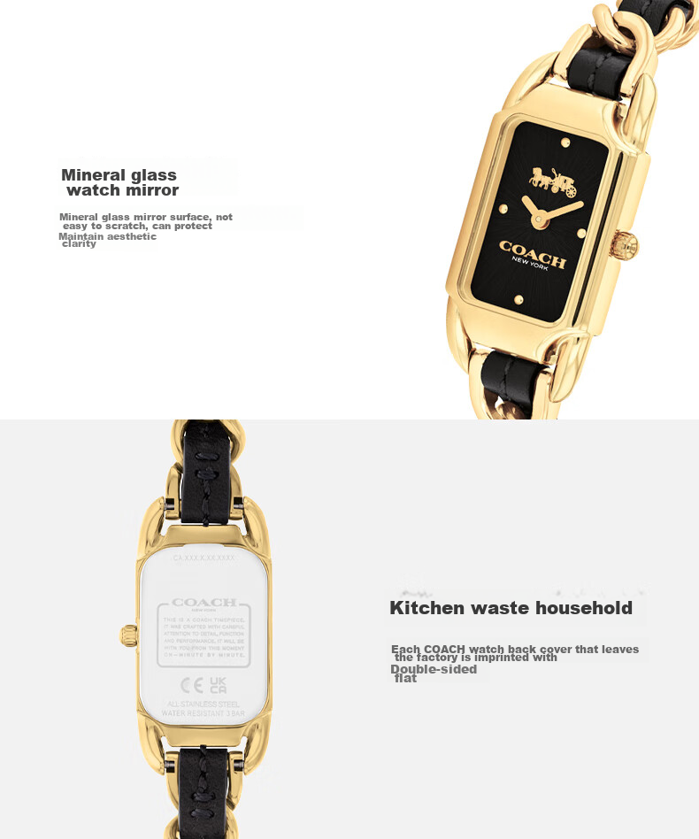 COACH CADIE Series Leather Strap Quartz Women's Watch 14504281, Khun Xue'er Style, Gift/giving 4