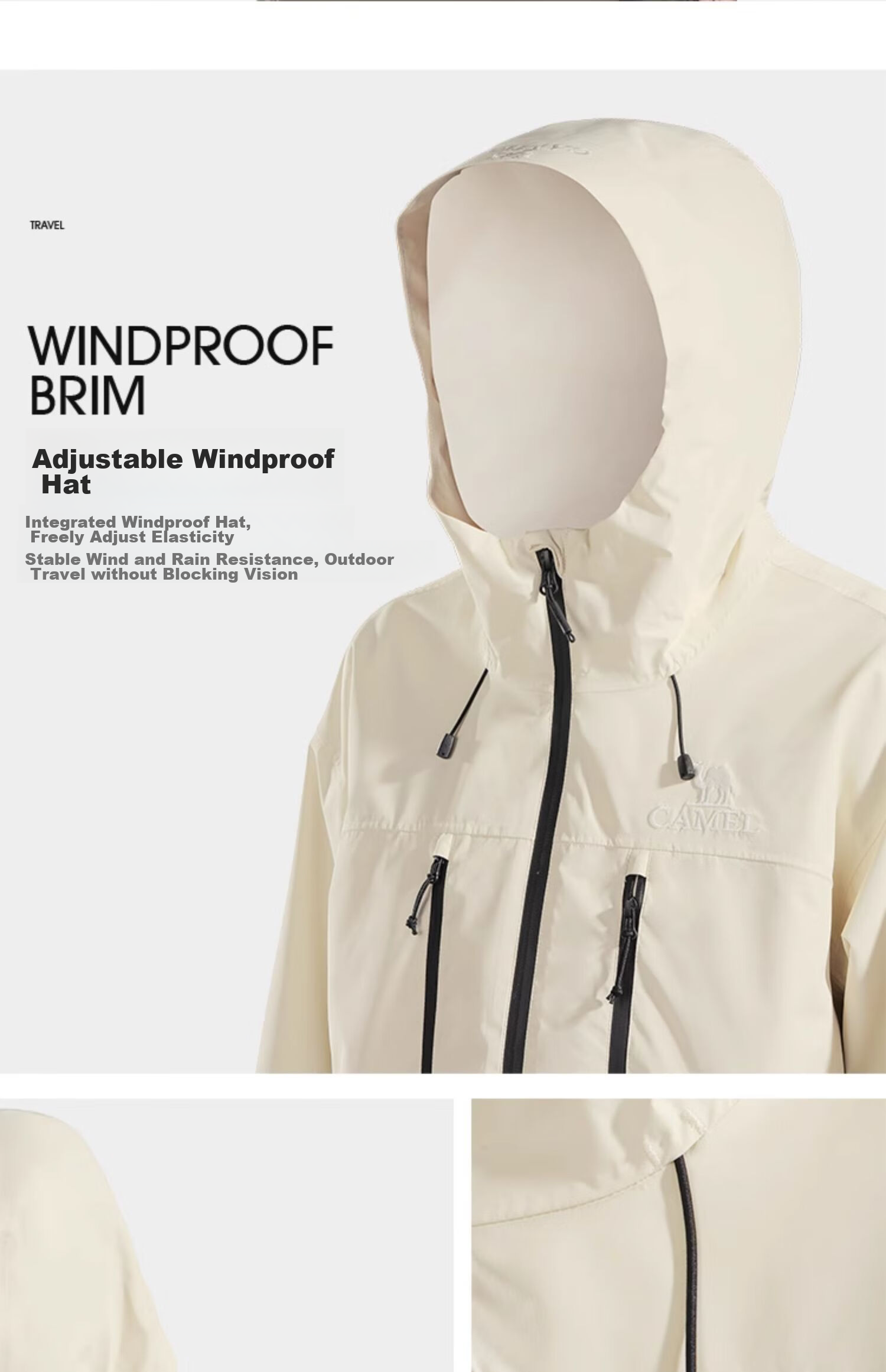 CAMEL Outdoor Waterproof Jacket, Single-Layer Coat, 31187 Flowing White, Men's XXXL 23