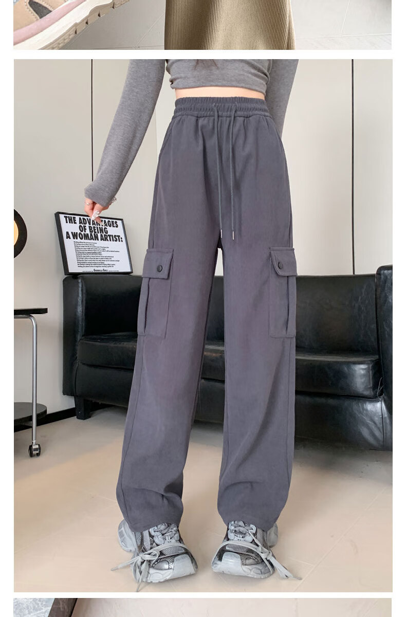 Langsha Women's Wide-Leg Casual Cargo Pants Spring High-Waist Loose Slimming Pear-Shaped American Style Sports Casual Straight Sweatpants 9