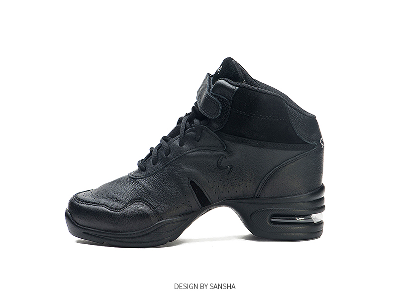 Sansha Sports Dance Shoes with Leather Upper And Air Cushion, Modern Dance Shoes, High-Top Shoes, Square Dance Shoes H52LPI Black Size 38 9