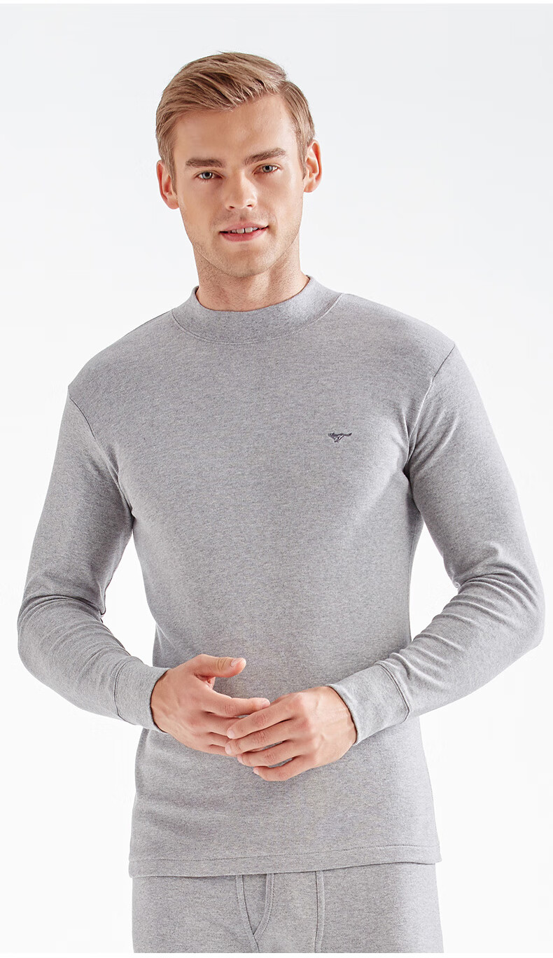SEPTWOLVES [100% Cotton] Pure Cotton Autumn Undershirt for Men, Mid-High Collar Windproof Underwear, All-Cotton Thermal Base Layer Top 8