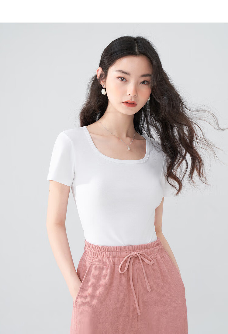 TUCANO Pure Cotton Regular Shoulder Short Sleeve T-Shirt for Women, Summer New Style Square Neck Simple Casual Slimming Top Undershirt, Black, 2XL 14