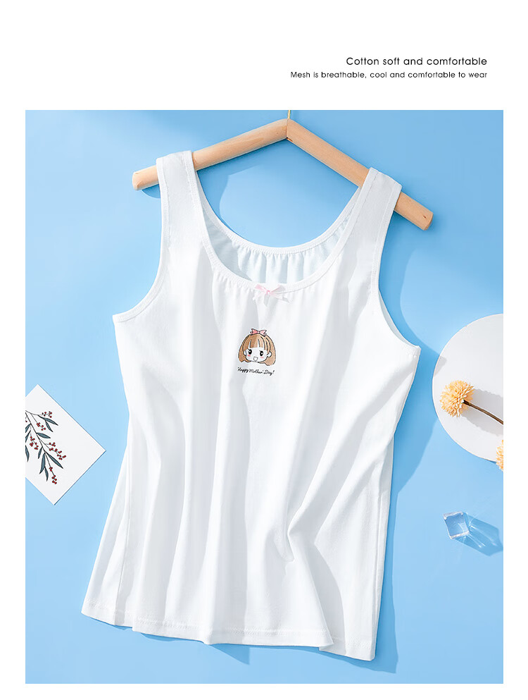 LangSha Children's Vest-Style Underwear, Girls' Training Bra for Puberty, Camisole for Young Women, White Bow Tie, Size 170 7