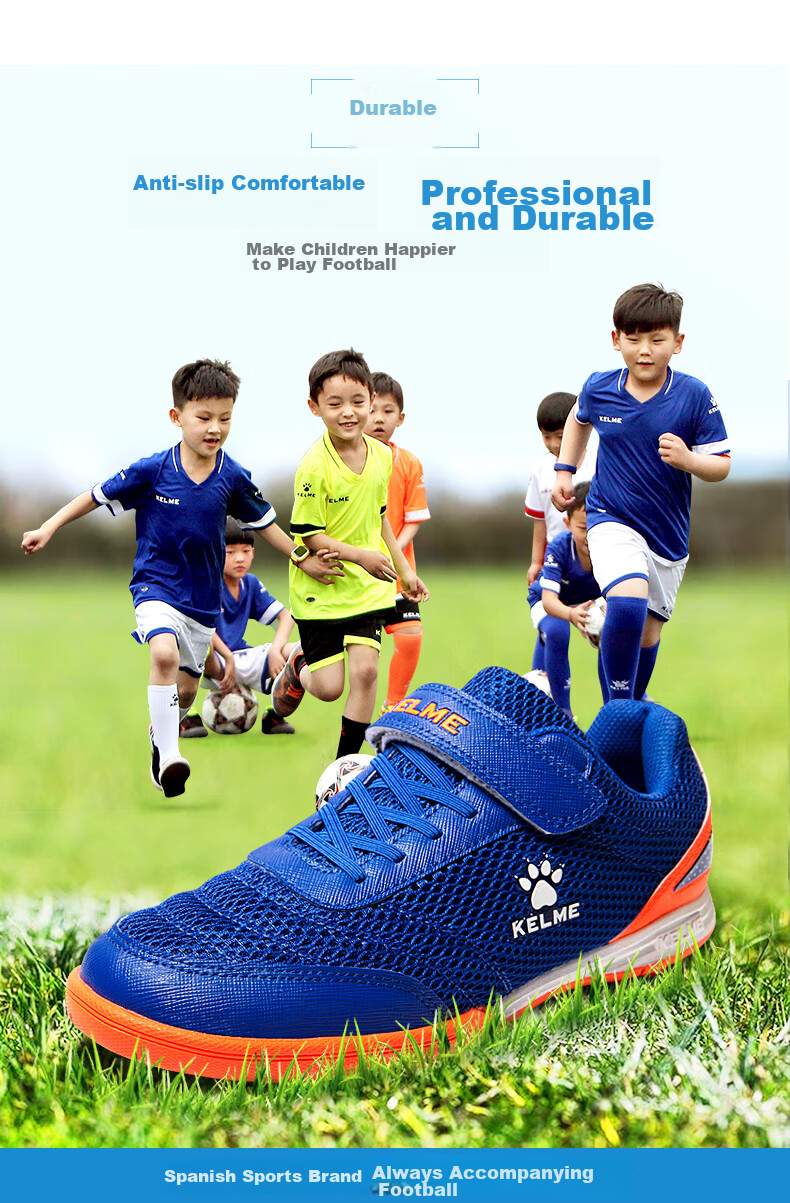KELME Soccer Shoes with Velcro, Youth Slip-On Cleats, TF Breathable Student Football Boots, Fluorescent Orange, Size 38 2