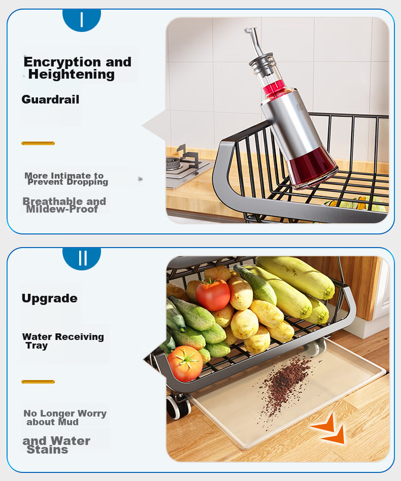 Shuaishi Kitchen Vegetable Storage Rack, Fruit Basket, Snack Organizer, Multi-Layer Floor-Standing Mobile Cart 8