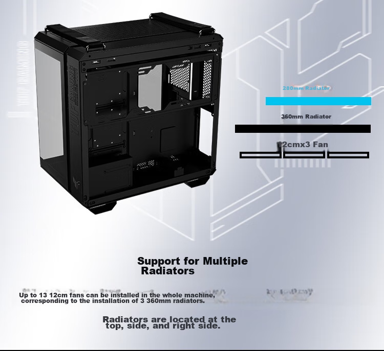 ASUS TUF GAMING GT502 Infinite Arsenal Edition Case, Full View without Pillars/ATX Motherboard/Dual Compartment Design/Tool-Free Disassembly 9