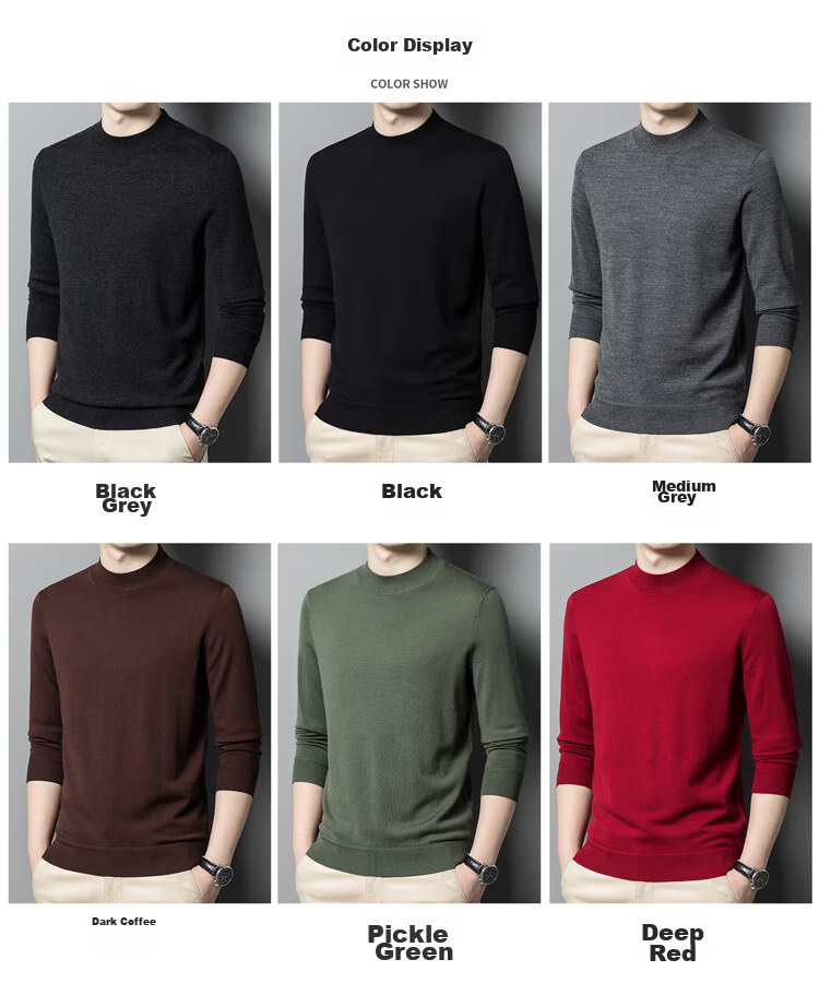 Hengyuanxiang 100% Wool Sweater for Men, Fine-Spun Machine Washable Pullover Turtleneck Base Layer, Pickled Green, 2XL (185) 11