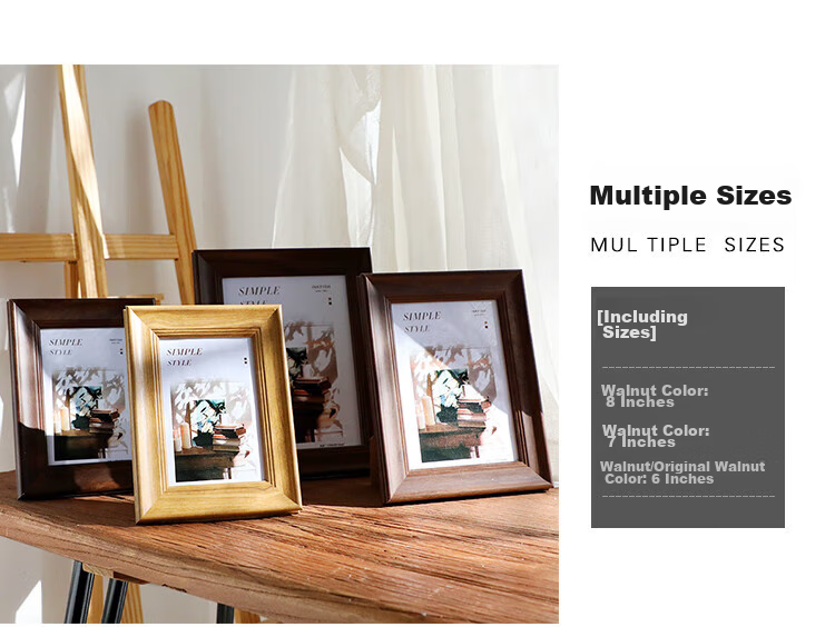 Befon 6-Inch Vintage Photo Frame, Wall-Mounted European Style Creative Frame, Tabletop Display Frame, Walnut Color 0245 6
