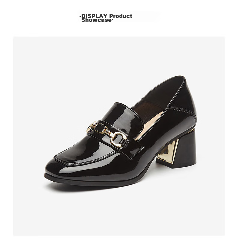DAPHNE Women's Formal Leather Shoes, British Style Chunky Heel High Heels for Work, Business Commute Loafers, Black, Size 36 21
