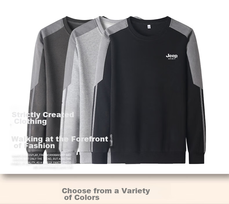 JEEP SPIRIT Men's Sweatshirt, Spring And Autumn Long-Sleeve Casual Base Layer, Trendy Versatile Menswear, Black, XL 7