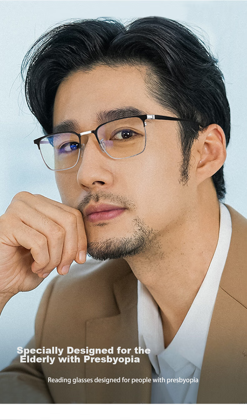 CAPONI Japanese Imported Photochromic Reading Glasses for Men, Smart Zoom Ultra-Light Semi-Rimless High-Definition Anti-Blue Light Pure Titanium Bifocal 3