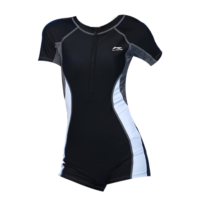 LI-NING Women's One-Piece Sports Square-Leg Swimsuit Conservative Slim Fit Comfortable High Elastic Training Swimwear 170 Black White XXL