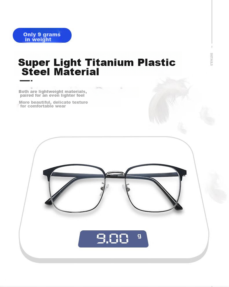 LESCA LUNETIER Imported Anti-Blue Light High-Definition Reading Glasses for Men, High-End Brand Ultra-Light Reading Eyeglasses, Black And Silver, 100 Degrees 6