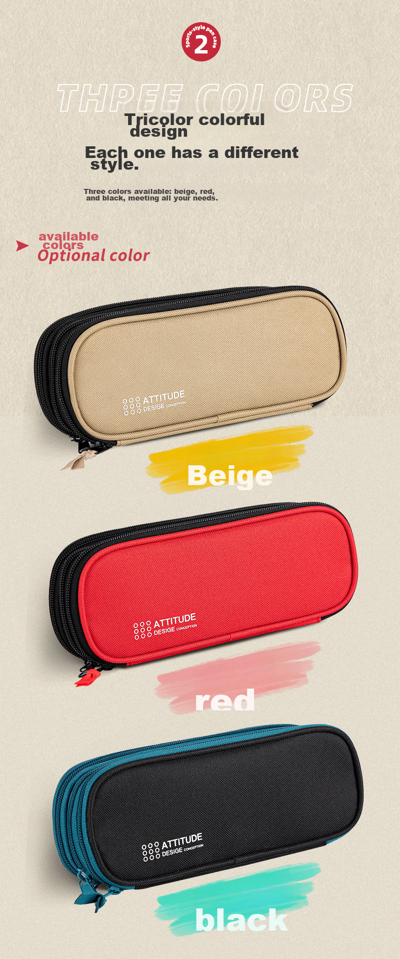 Deli Triple Zipper Pencil Case for Elementary School Students, Children's Large Capacity Multi-Purpose Stationery Box, Student Stationery Storage Bag, Black Back-To Stationery Gift 4