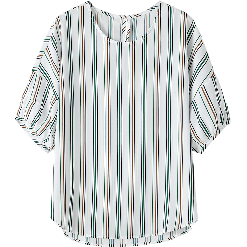 Dme [Line Aesthetics] Summer French Vintage Striped Shirt, Silky Smooth Comfortable Chiffon Blouse, Women's Top