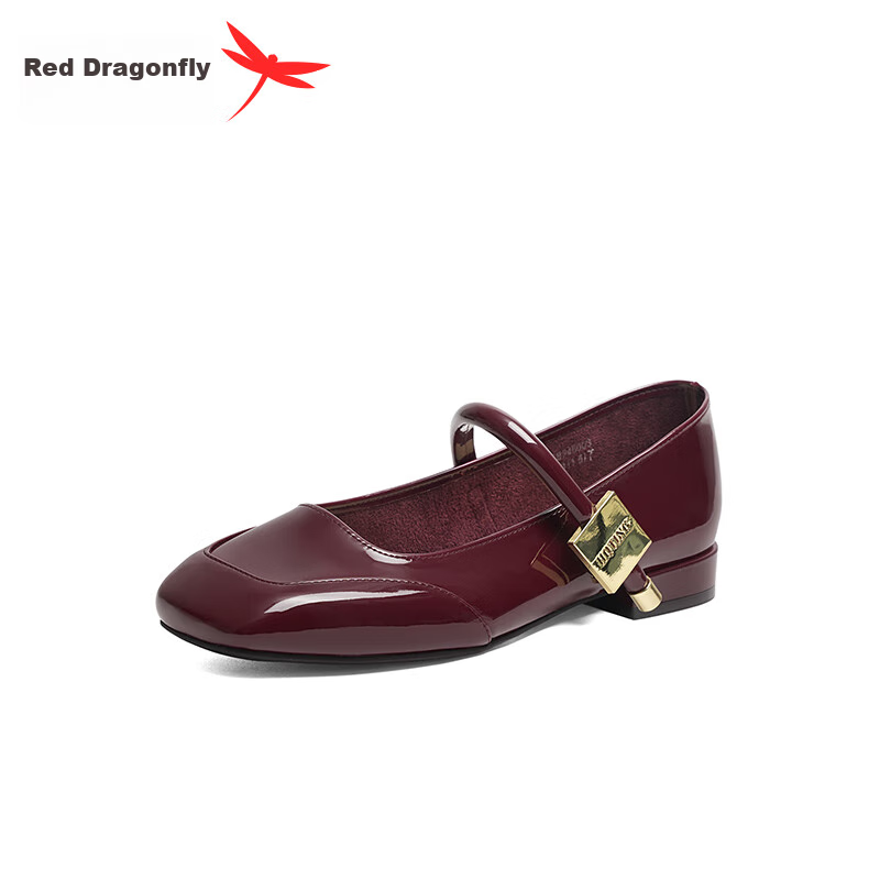 RED DRAGONFLY Mary Jane Women's Shoes Spring And Autumn French Red Wedding Shoes, Beautiful Retro Flat Leather Shoes WTB24600, Red, Size 39