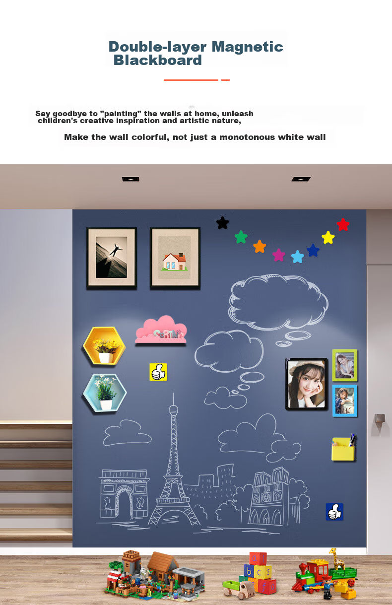Flybook, Charcoal Gray, 60*90cm, Double-Layer Magnetic Blackboard Wall Sticker, Children's Creative Doodle Wall, Eco-Friendly Erasable Dustless Blackboard, Self-Adhesive Wall-Mounted Student Magnetic Board, for Home Use 1
