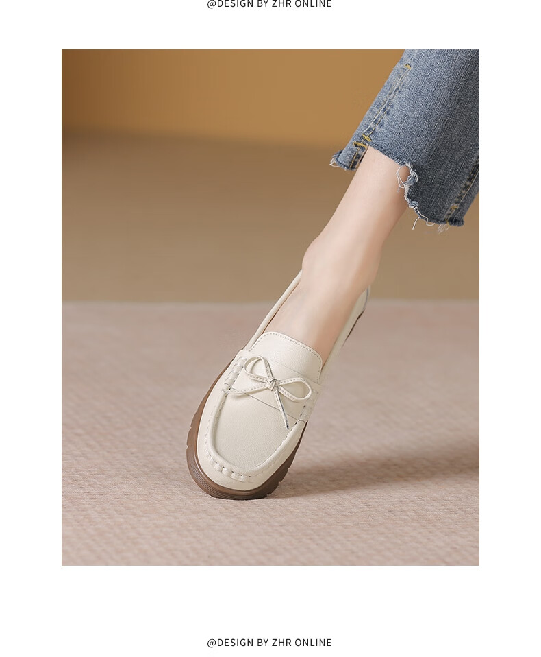 ZHR Women's Loafers, Spring And Autumn Genuine Leather, Two-Way Wear, Flat Single Shoes, Comfortable Commuter Women's Shoes, BT36, Beige, Size 40 9