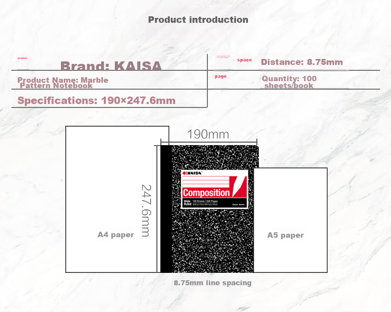 KAISA B5 Soft Notebook, Stitched Binding, 100 Sheets, Lined Paper, Black And White Marble Pattern, Flat-Spreadable Notebook, Thin And Crisp Notebook, 4 Books 2