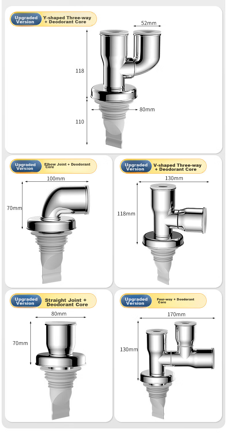 Haili Washing Machine Floor Drain Four-Way Connector, Drainage Pipe, Multifunctional ABS Kitchen Sink Drainpipe, Anti-Odor, Anti-Overflow, Universal DF4 18