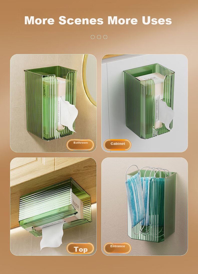 Jingxun Wall-Mounted Tissue Box, Kitchen Paper Holder, No Drilling Required, Face Towel Storage, Bathroom Toilet Paper Rack, Transparent Design, Multi-Scene Application, Visible for Bathroom Use 6