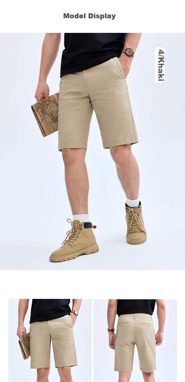 Giordano Casual Shorts for Men, Elastic Lycra Cotton Woven Pants, Mid-Rise Thin Five-Point Shorts for Men, 01104341 10