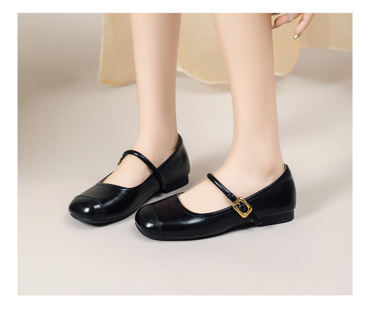 DAPHNE Retro Soft Leather Mary Jane Women's Shoes, 2024 Spring/summer Flat Leather Shoes, Wanwan Style Gentle Flats, Beige, Size 37 17