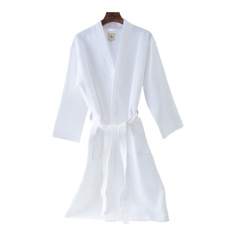 Grace Antibacterial And Anti-Mite Bathrobe, Pure Cotton Absorbent Robe, Simple Home Steaming Suit, Waffle Pattern Sleepwear for Men And Wome