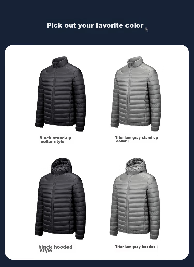 JD Original down Jacket for Men, Lightweight Stand Collar White Duck Down Men's New Clothing Gift Coat, Black, Size S 11